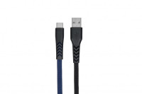 Кабель 2E USB 2.0 USB Type-C Flat Fabric 1M, Black/Blue (2E-CCTT-1MBL)