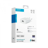 Зарядное устройство Ttec SmartCharger USB с кабелем Type-C (1m) White