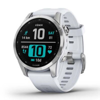 Смарт часы Garmin FENIX 7S серебристый с белым силиконовым ремешком